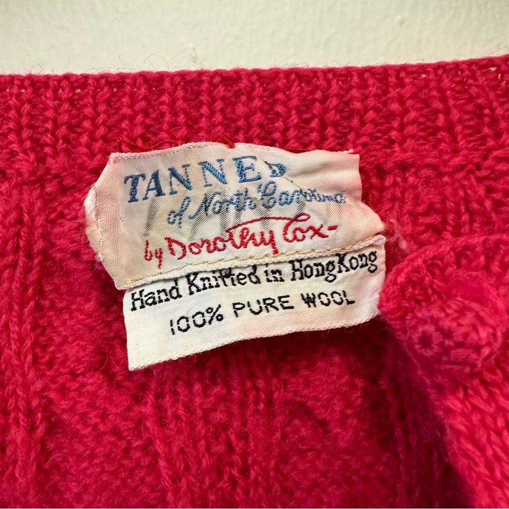 Vtg 1960s Wool Women's Watermelon Red Cable Knit Cropped Cardigan Sweater - Picture 4 of 6